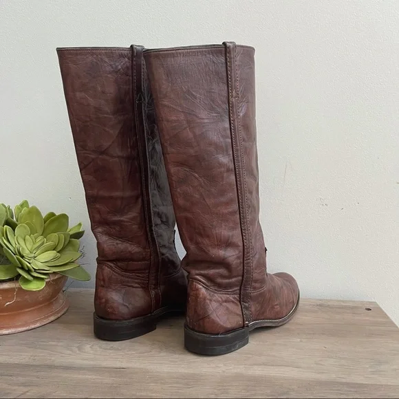 Justin Brown Leather Vintage Western Riding Boots - Picture 3 of 12